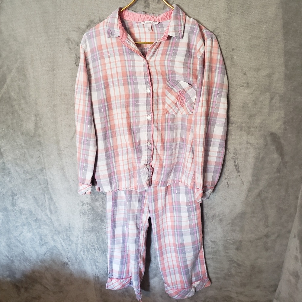 Used Sz S Victoria's Secret Pink & Grey Pajama Set